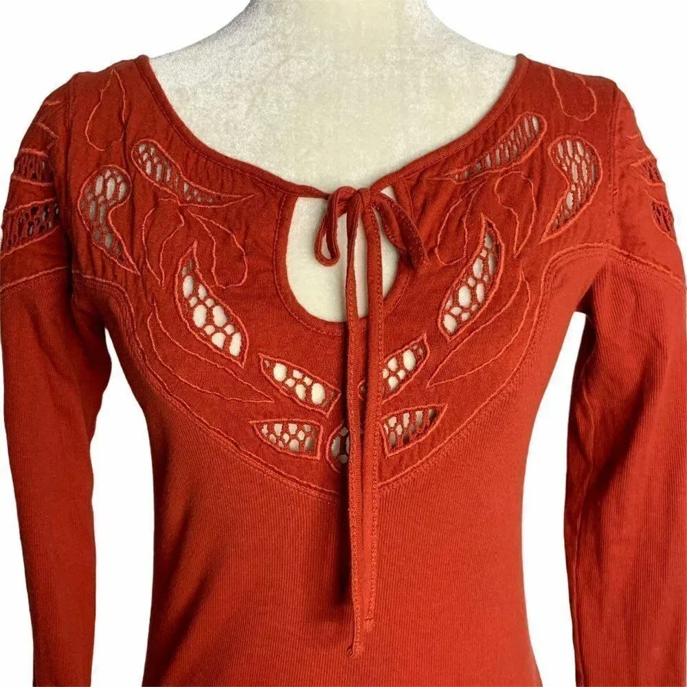 Free People Ribbed Knit Top S Burnt Orange
